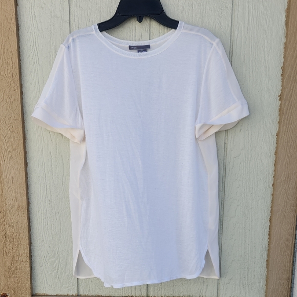 Vince Tops - Vince Silk Cashmere Mixed Media Short Sleeve Rich Mom Luxury Cream Neutral